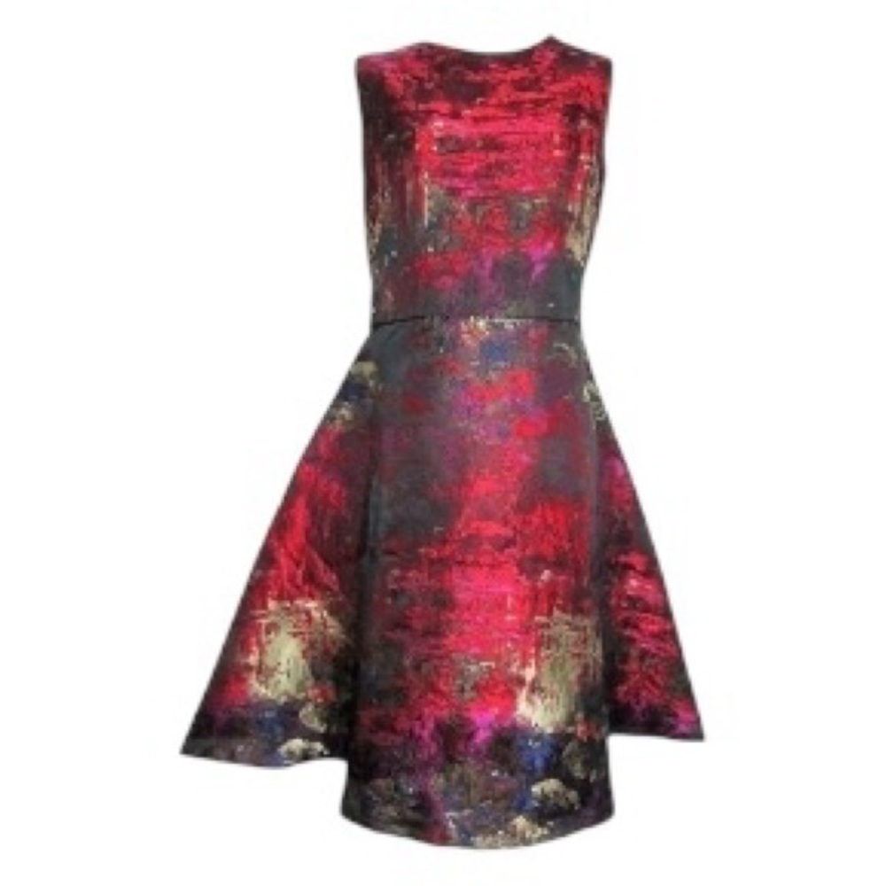 Leslie Fay Christmas Fit and Flare Multicolored Patterned Dress Size 6